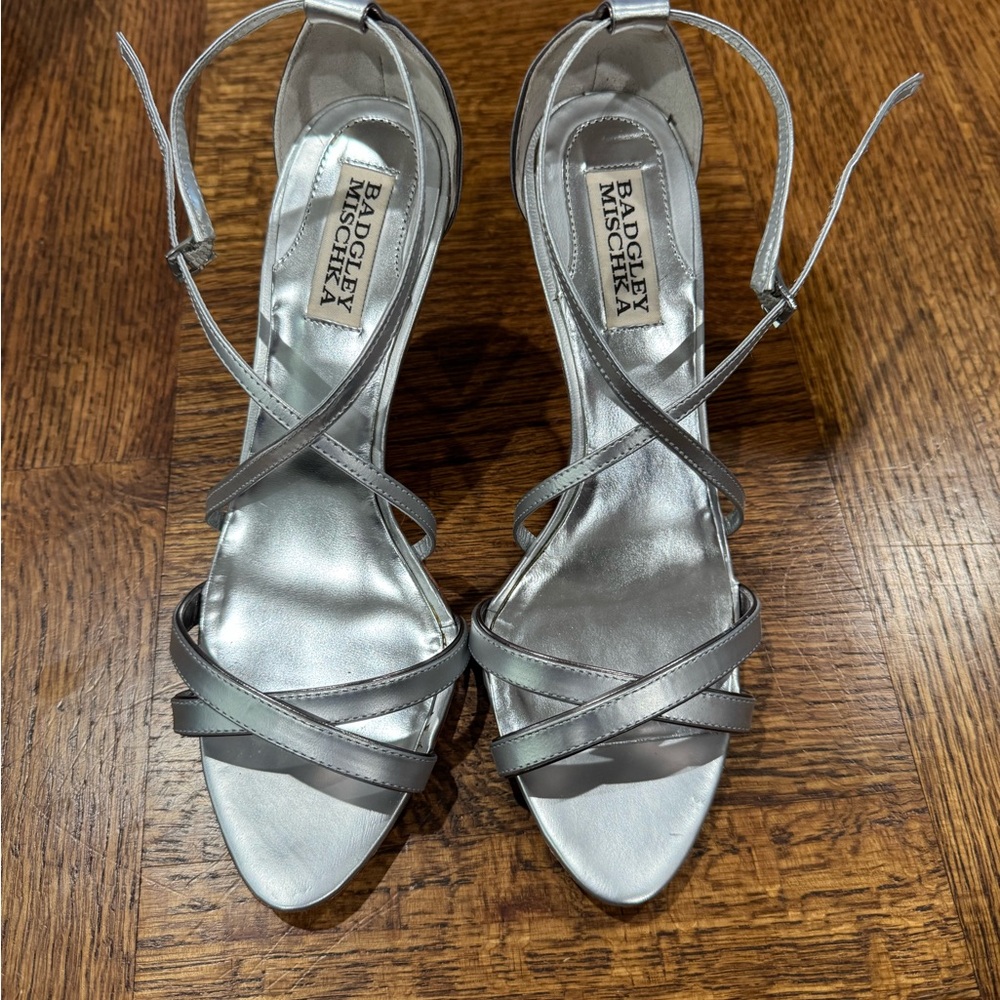 Badgley Mischka Silver Strappy Heels for Formal Occasions